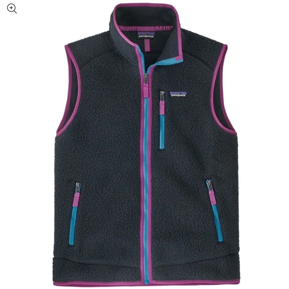 Patagonia Mens Retro Pile Fleece Vest XXL Navy Blue Magenta Trim
